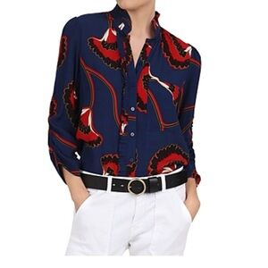 ba&sh Womens Floral Motif Navy and Red Blouse